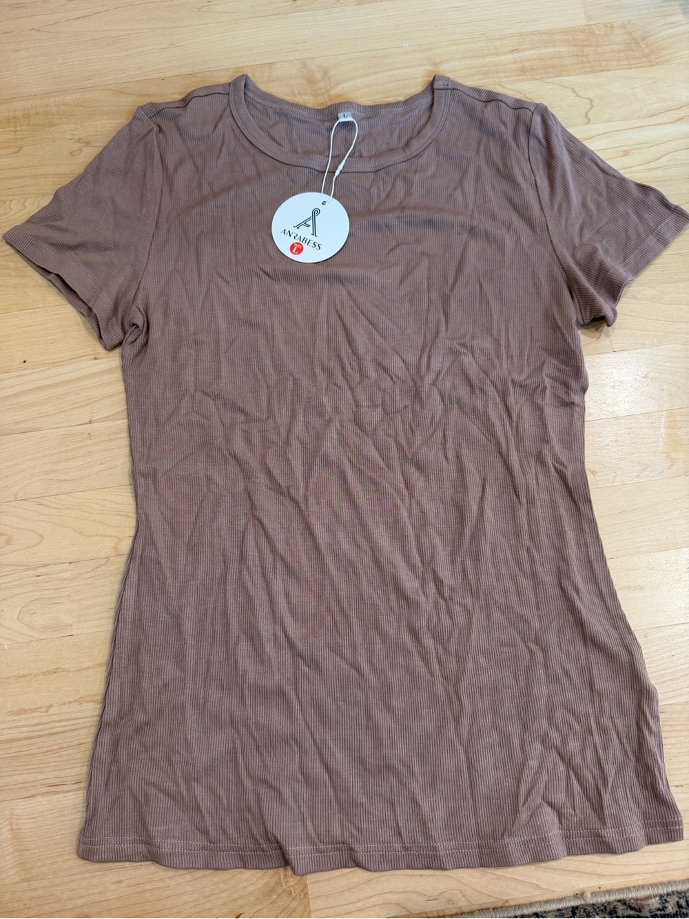Amazon Women's Short Sleeve Ribbed Tee — Brown